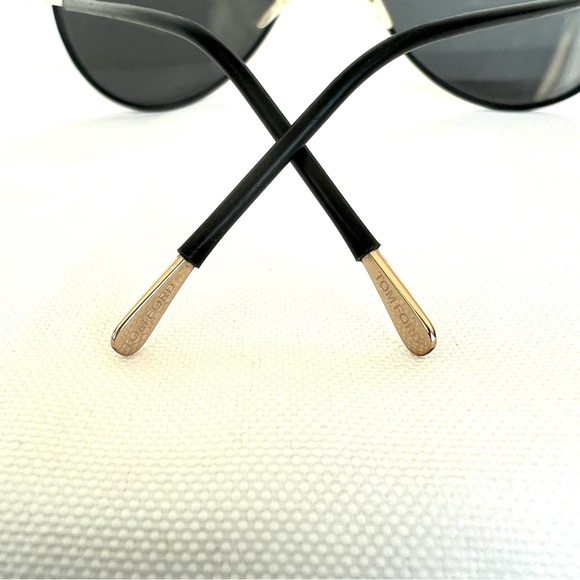 TOM FORD TF671 Mack Black Leather Rose Gold Metal Frame Aviator Large Sunglasses - Picture 10 of 16